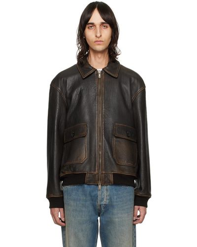 Golden Goose En goose blouson aviateur brun en cuir - Noir