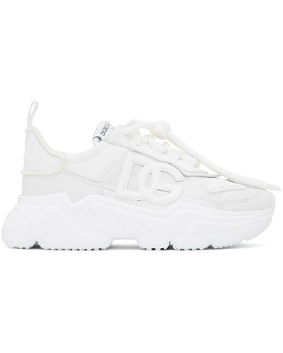 Dolce & Gabbana White Silver Daymaster Low Top Sneakers Shoes