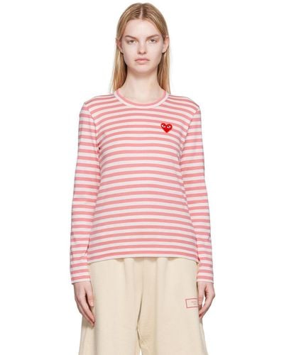 COMME DES GARÇONS PLAY Comme Des Garçons Play White & Heart Patch Long Sleeve T-shirt - Pink