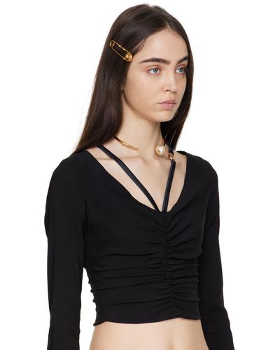 Versace Gold Safety Pin Hair Clip - Black