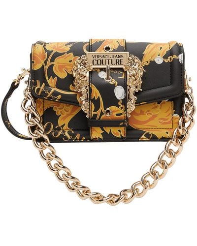 Versace Black & Gold Chain Couture Bag - Metallic
