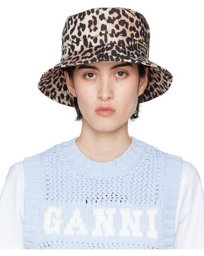 Ganni Beige & Black Printed Bucket Hat - Blue