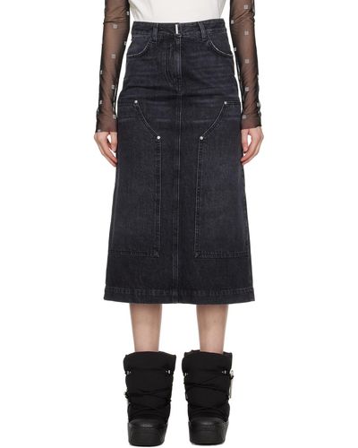 Givenchy リインフォース パネル デニム ミディアムスカート - ブラック