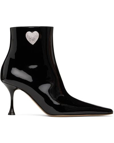 Mach & Mach Crystal Heart Boots - Black