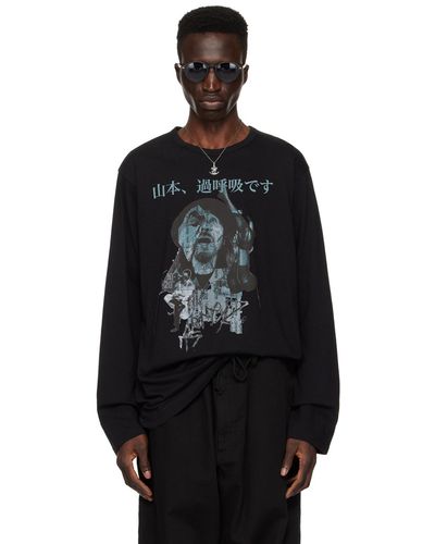 Yohji Yamamoto T-shirt à manches longues noir à image et texte imprimés