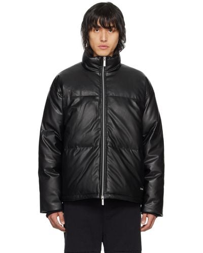 Izzue Quilted Faux-leather Down Jacket - Black