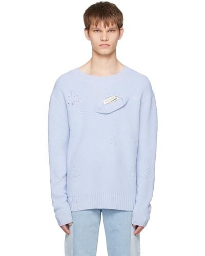 Feng Chen Wang ブルー ディストレス セーター