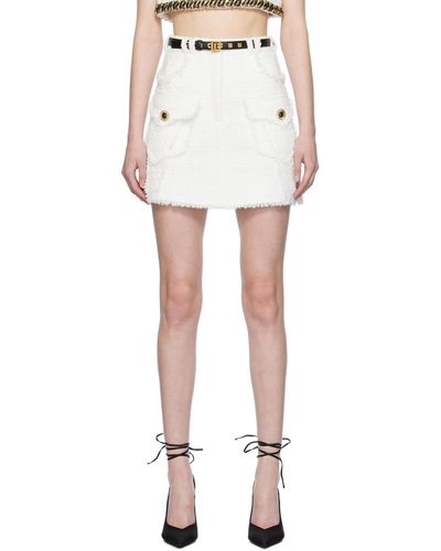 Balmain Mini-jupe blanche à bords effilochés