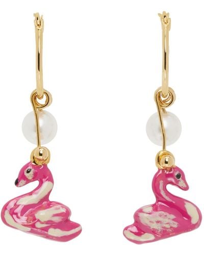 Marni Gold Swan Earrings - Pink