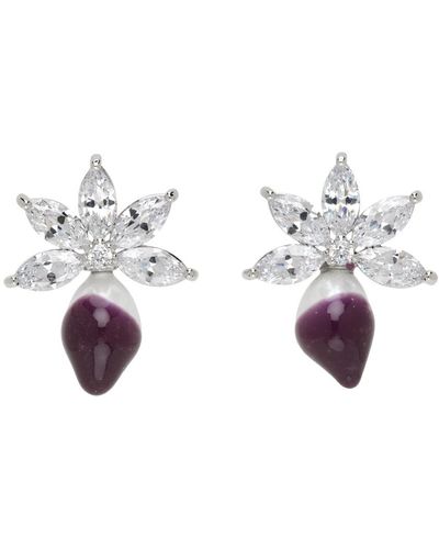 OTTOLINGER Silver & Purple Crystal Earrings - Black
