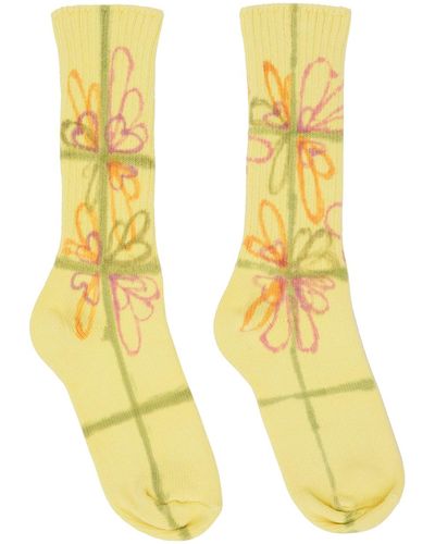 Collina Strada Chaussettes jaunes à motifs fleuri et à carreaux exclusives à ssense