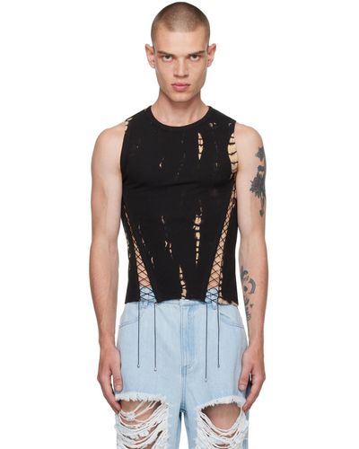 Dion Lee Black Picot Lace Tank Top