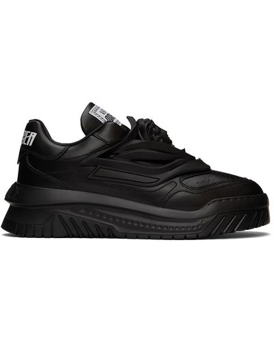 Versace Odissea Logo-embossed Leather Flatform Low-top Sneakers - Black