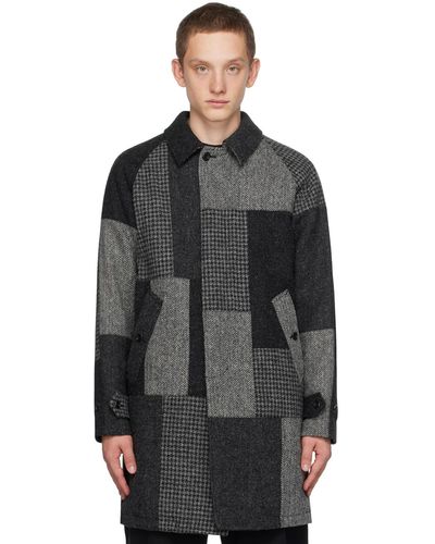 Beams Plus Manteau balmachan gris à patchwork - Noir