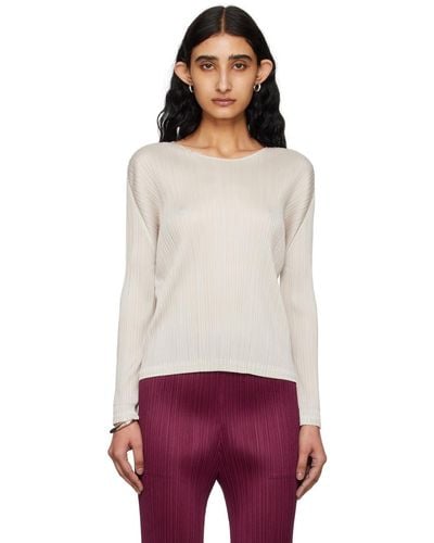 Pleats Please Issey Miyake Taupe Monthly Colours February Long Sleeve T-shirt - White