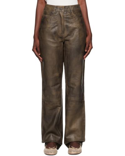 REMAIN Birger Christensen Brown Leather Trousers - Multicolour