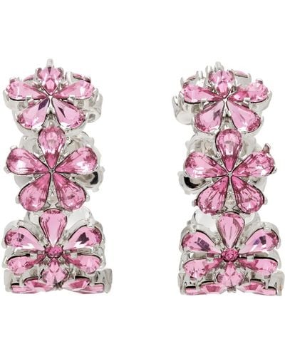 AMINA MUADDI Silver & Pink Lily Hoop Earrings
