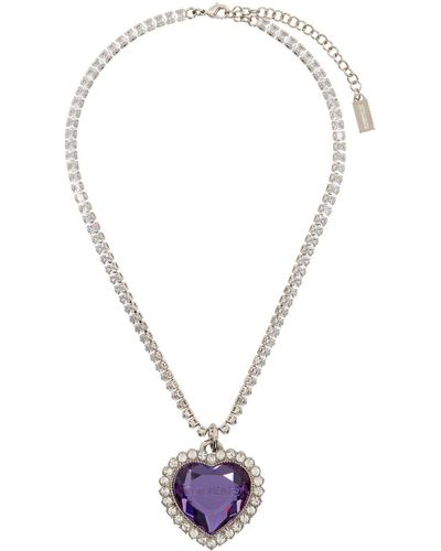 Vetements Silver & Purple Crystal Heart Necklace