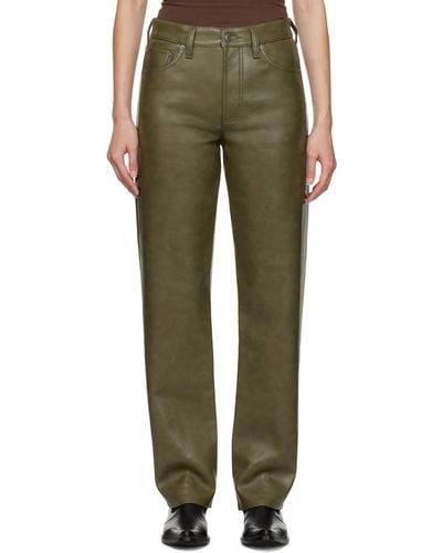 Agolde Khaki Sloane Leather Trousers - Green