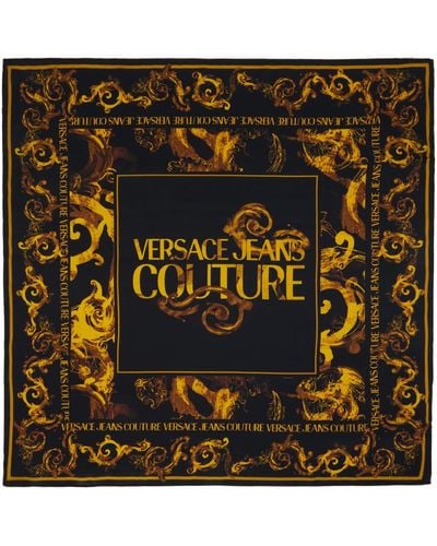 Versace &ゴールド シルク Watercolor Couture スカーフ - ブラック