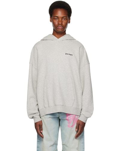 Palm Angels Grey Embroidered Hoodie - Multicolour