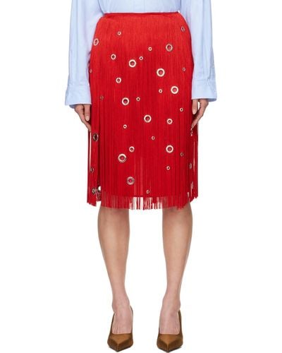 Prada Grommet Midi Skirt - Red