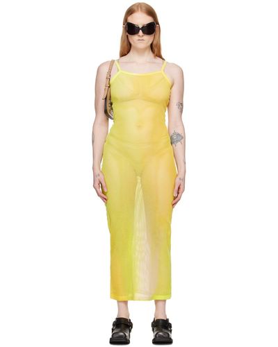 Acne Studios Robe longue jaune à motif tie-dye - Orange