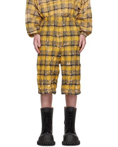 we11done Crinkled Check Shorts - Yellow