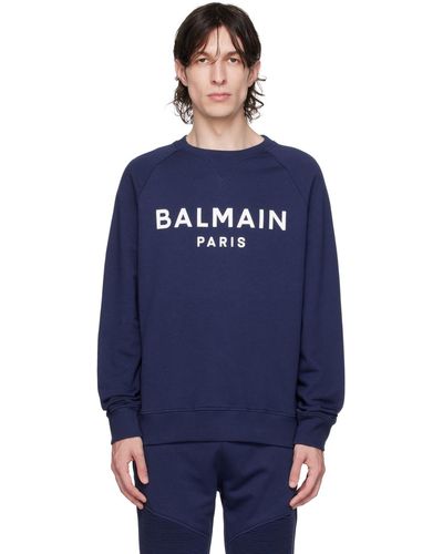 Balmain Pull molletonné bleu marine à logo floqué