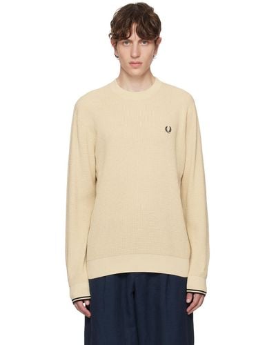 Fred Perry Beige Embroidered Sweater - Blue