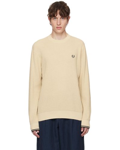 Fred Perry Beige Embroidered Jumper - Blue