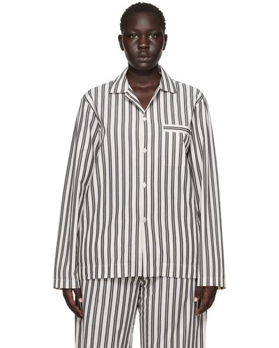 Tekla Striped Pajama Shirt - White