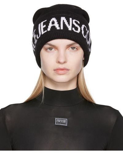 Versace Jeans Couture Bonnet à logo intarsia - Noir