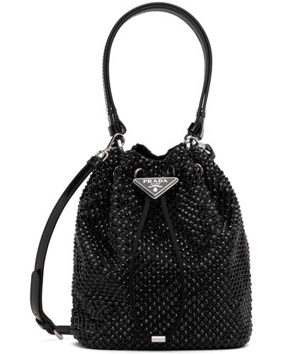 Prada Mini Crystal Bucket Bag - Black