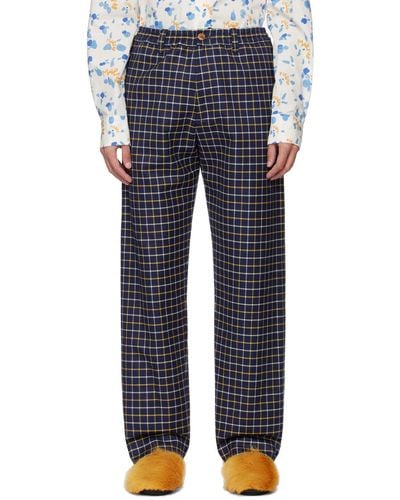 Marni Navy Checked Trousers - Blue