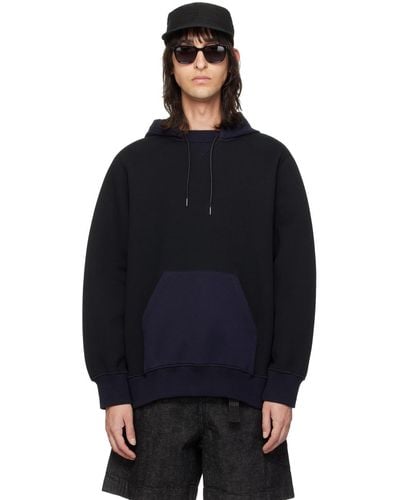 Sacai Black & Navy Drawstring Hoodie - Blue