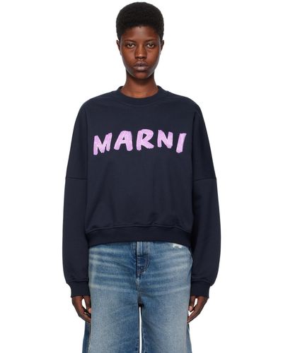 Marni Navy Printed Sweatshirt - Blue
