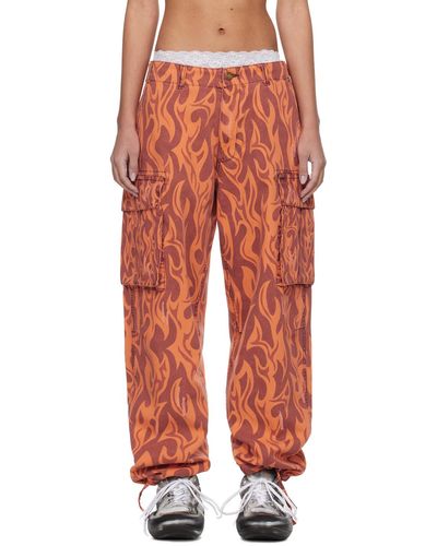 ERL Pantalon cargo à motif graphique - Orange