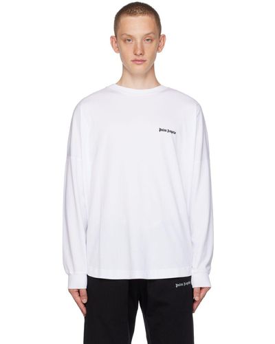 Palm Angels White Embroidered Long Sleeve T-shirt