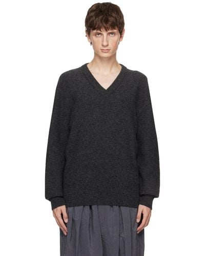 Lemaire Gray V-neck Sweater - Black