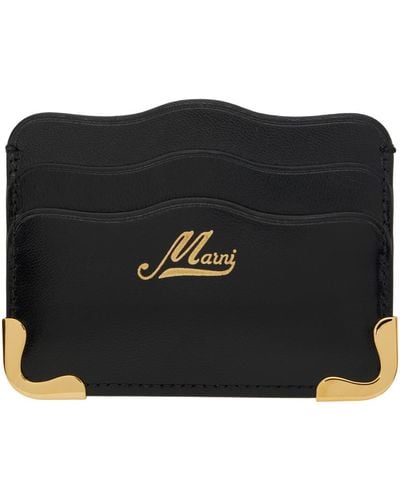 Marni Black Leather Wavy Card Holder