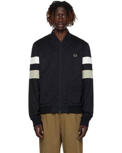 Fred Perry F Perry ネイビー Tipped Sleeve トラックジャケット - ブラック