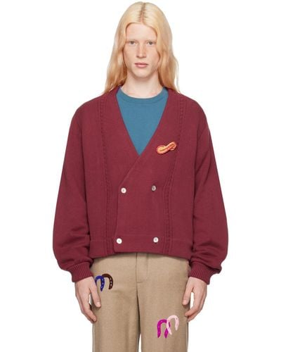 Bode Burgundy Double-breasted Cardigan - Red