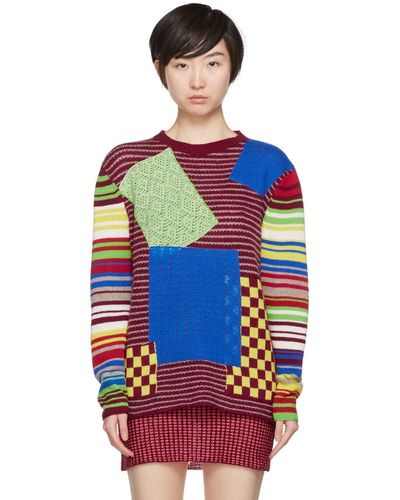 The Elder Statesman Red Patchwork Sweater - Multicolor