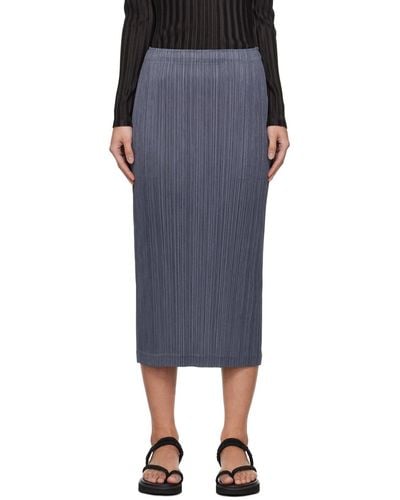 Pleats Please Issey Miyake Grey Thicker Bottoms 1 Midi Skirt - Blue