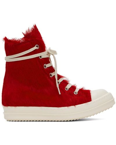 Rick Owens Baskets rouges en cuir avec poils