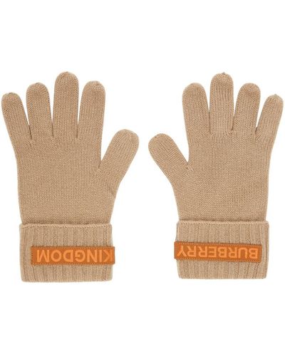 Burberry Cashmere Logo'kingdom' Gloves - Natural