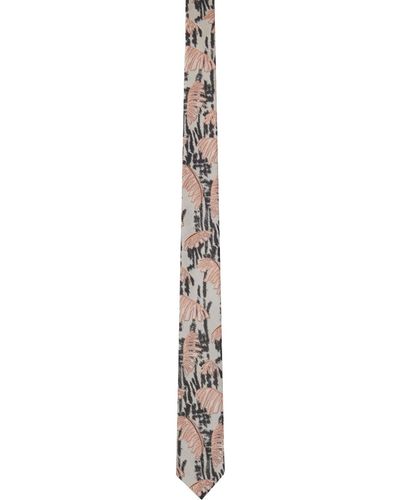 Dries Van Noten Cravate grise à images et motif fleuri en tissu jacquard - Noir