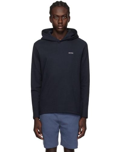 BOSS Navy Embroidered Hoodie - Black