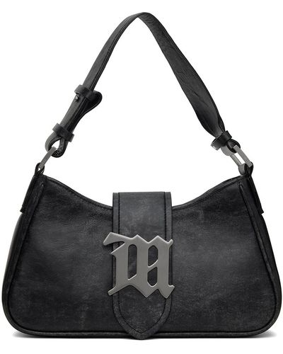 MISBHV Gray Medium Cracked Leather Shoulder Bag - Black